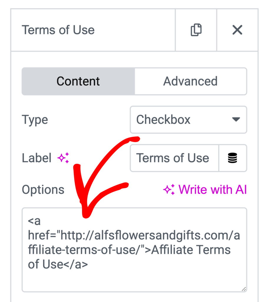 Terms of use snippet