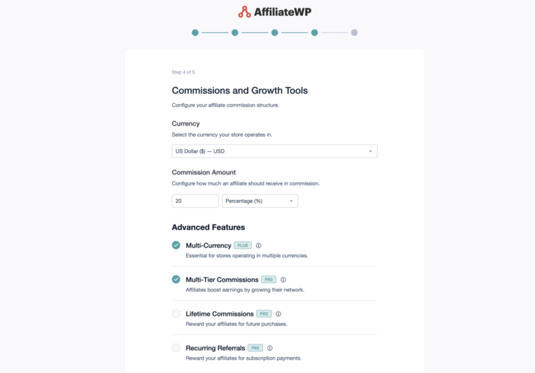 Commission and growth tools settings in setup wizard