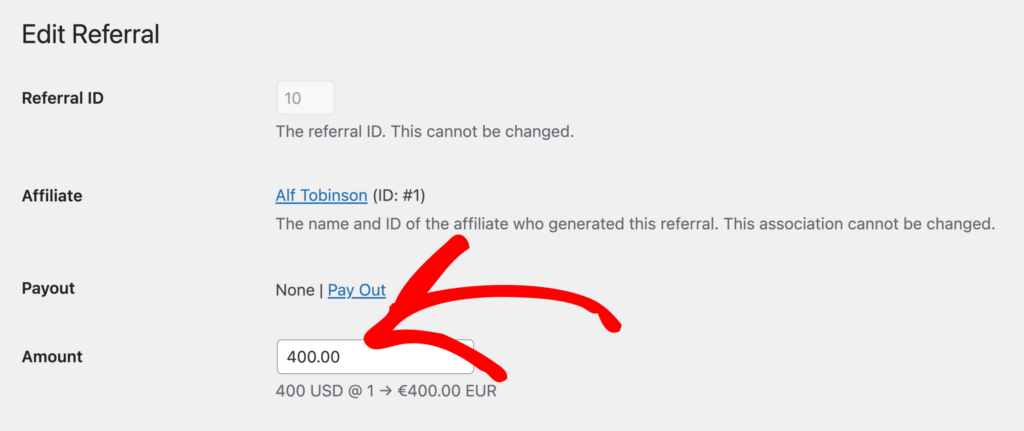 Check the exact amount converted for a specific referral