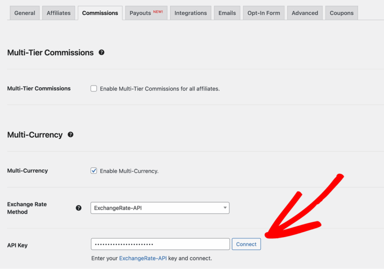 Connect Exchange rate api