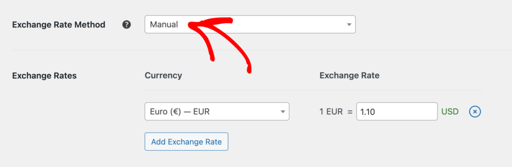 Choose Manual updates as an Exchange Rate Method