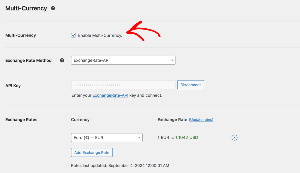 Enable the multi-Currency addon