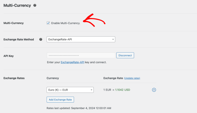 Enable the multi-Currency addon