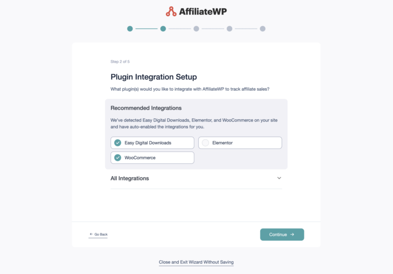 Plugin integration settings in setup wizard