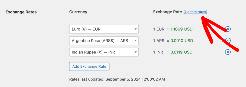 Update exchange rate