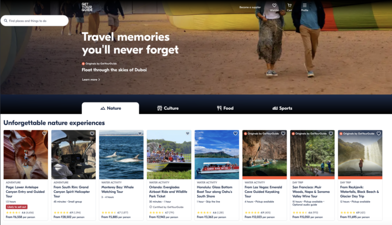 GetYourGuide homepage