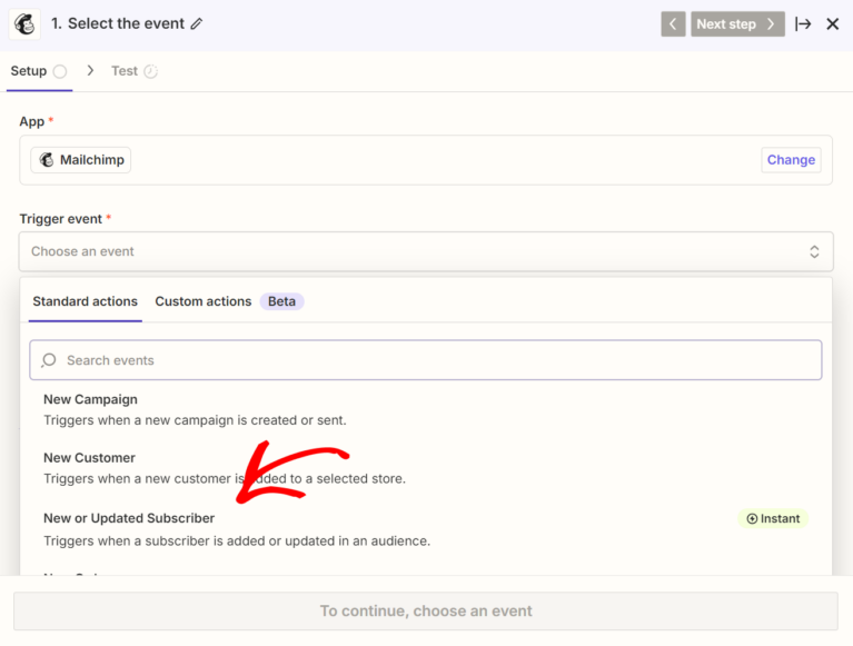Zapier Mailchimp selecting Updated Subscriber as Trigger