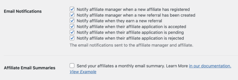 Manage notifications in AffiliateWP