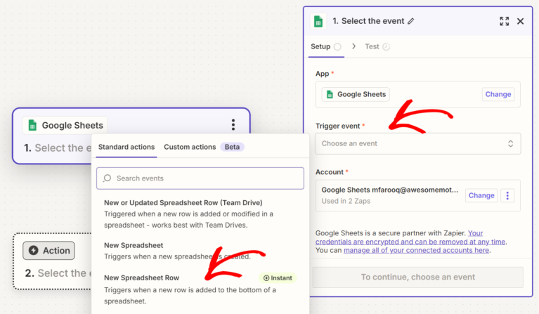 Zapier new spreadsheet row