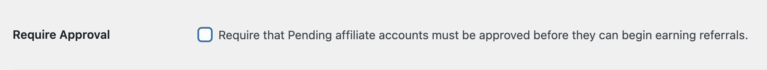Require Approval setting in AffiliateWP affiliates setting