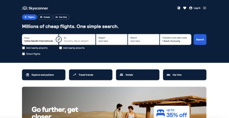 Skyscanner homepage