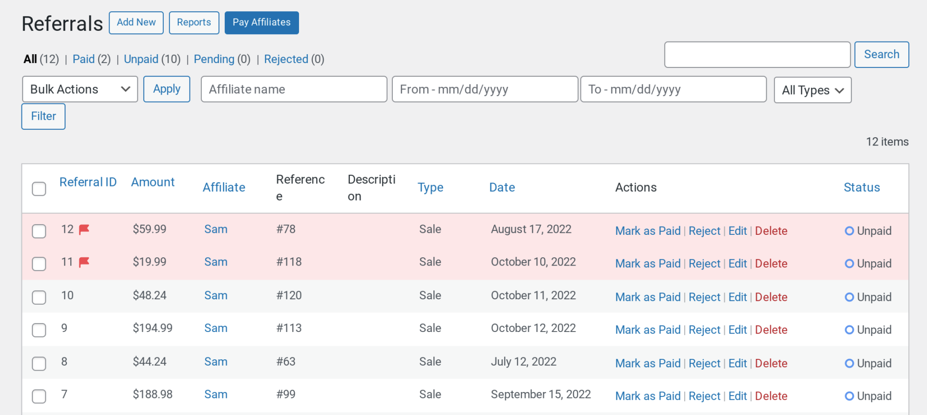 Example of flagged referrals