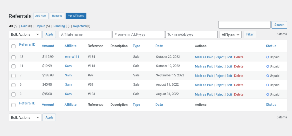 Referrals page
