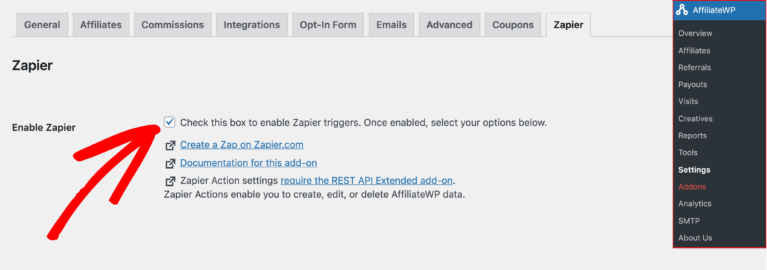 AffiliateWP enable Zapier