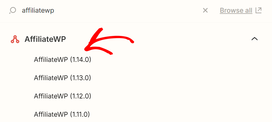 Searching for AffiliateWP within Zapier