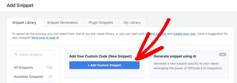 Add custom snippet