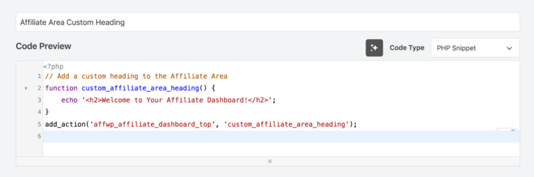 Affiliate Area Custom Heading