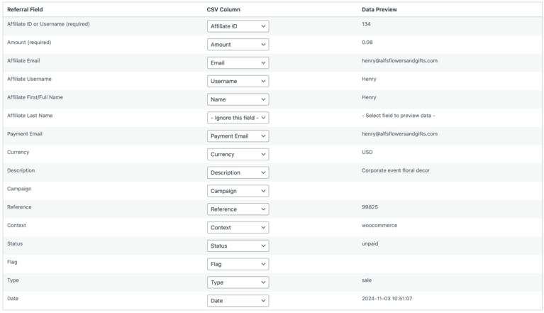 Import referral field mapping