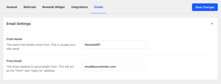 RewardsWP Email settings 