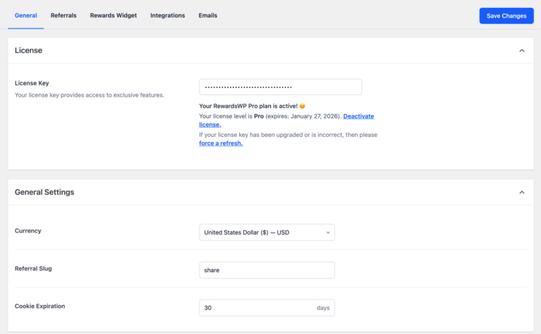 RewardsWP General settings