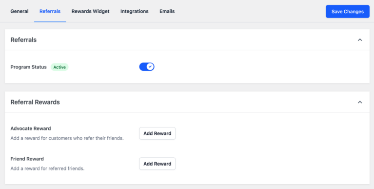 RewardsWP Referrals settings 