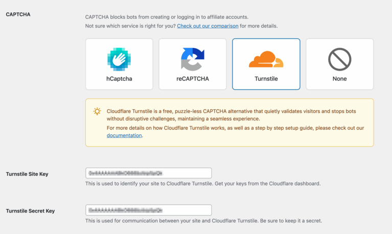 AffiliateWP Spam prevention tools