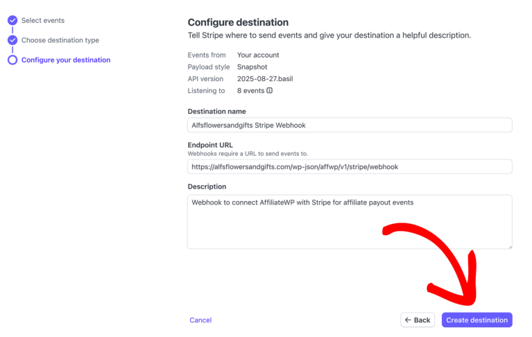Configure destination