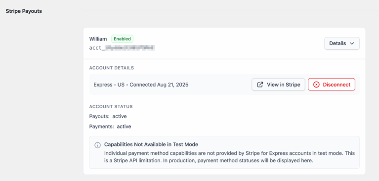 Stripe payout connected