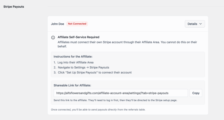 Stripe payouts not connected