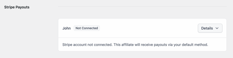 Stripe Payouts affiliate not connected
