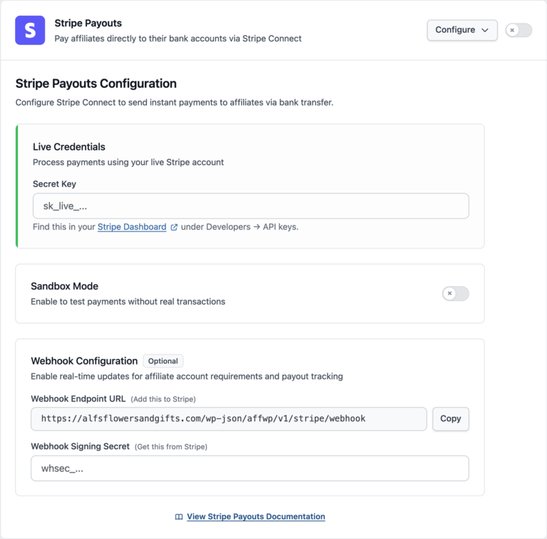 Setup Stripe payouts