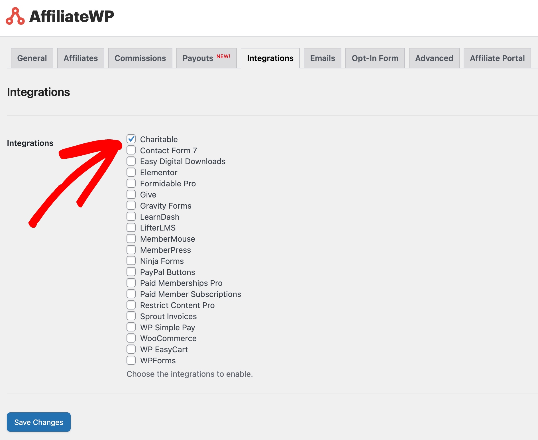 affiliatewp charitable integration