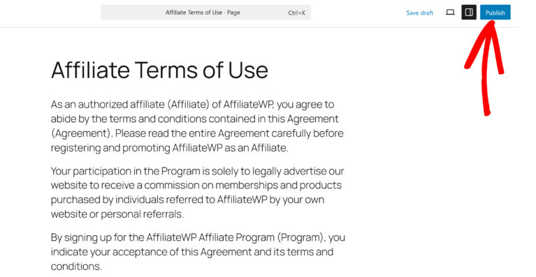 Publish the Terms of Use Pag
