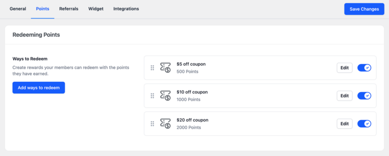 Ways to redeem points