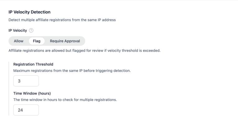 IP velocity registration threshold