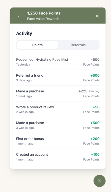 Atividade da aba Pontos