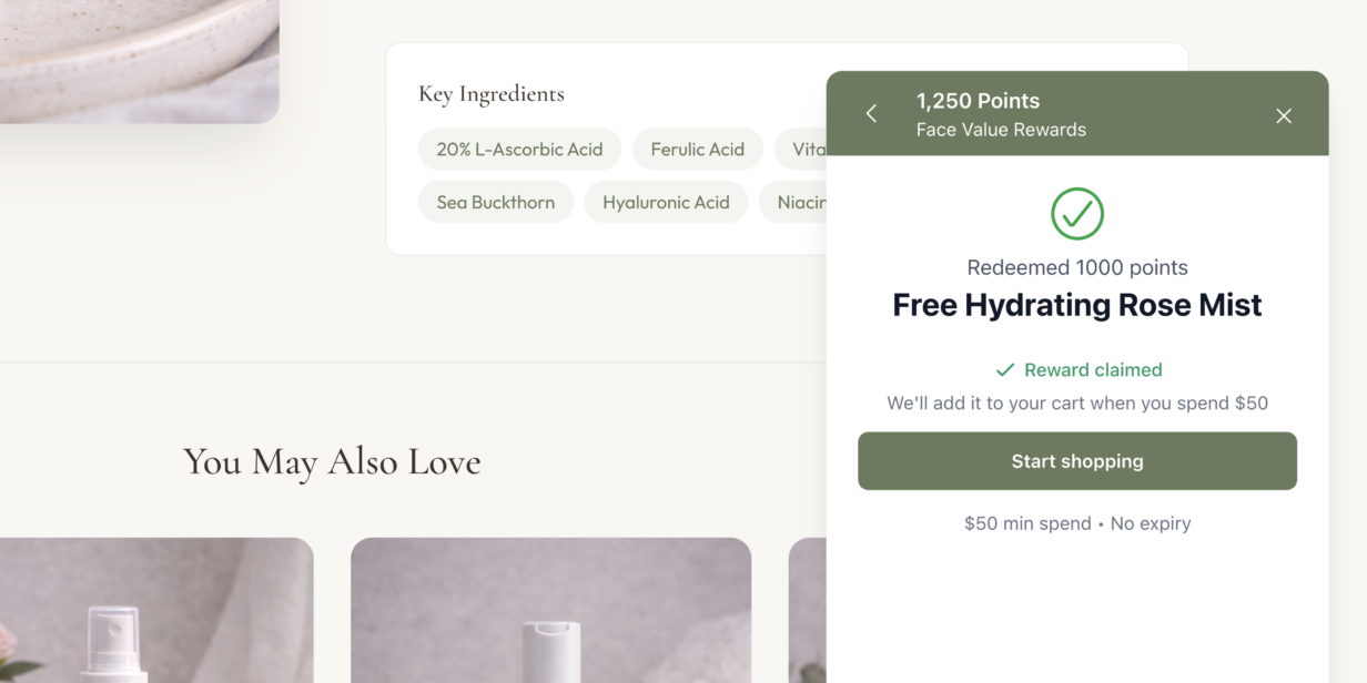 Free product reward in pending state waiting for cart to reach minimum spend threshold