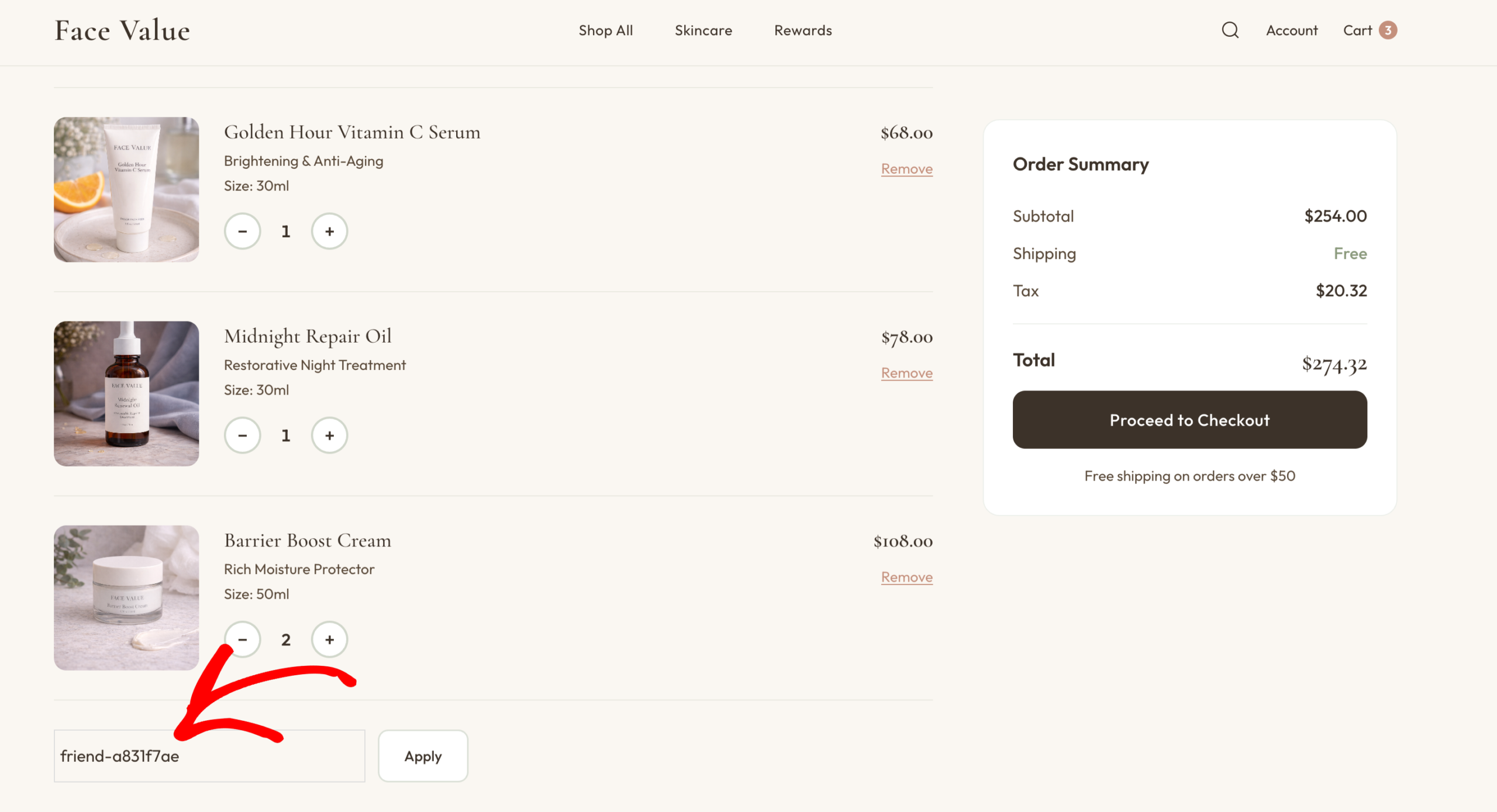 Ajouter le code de coupon de récompenses à la caisse