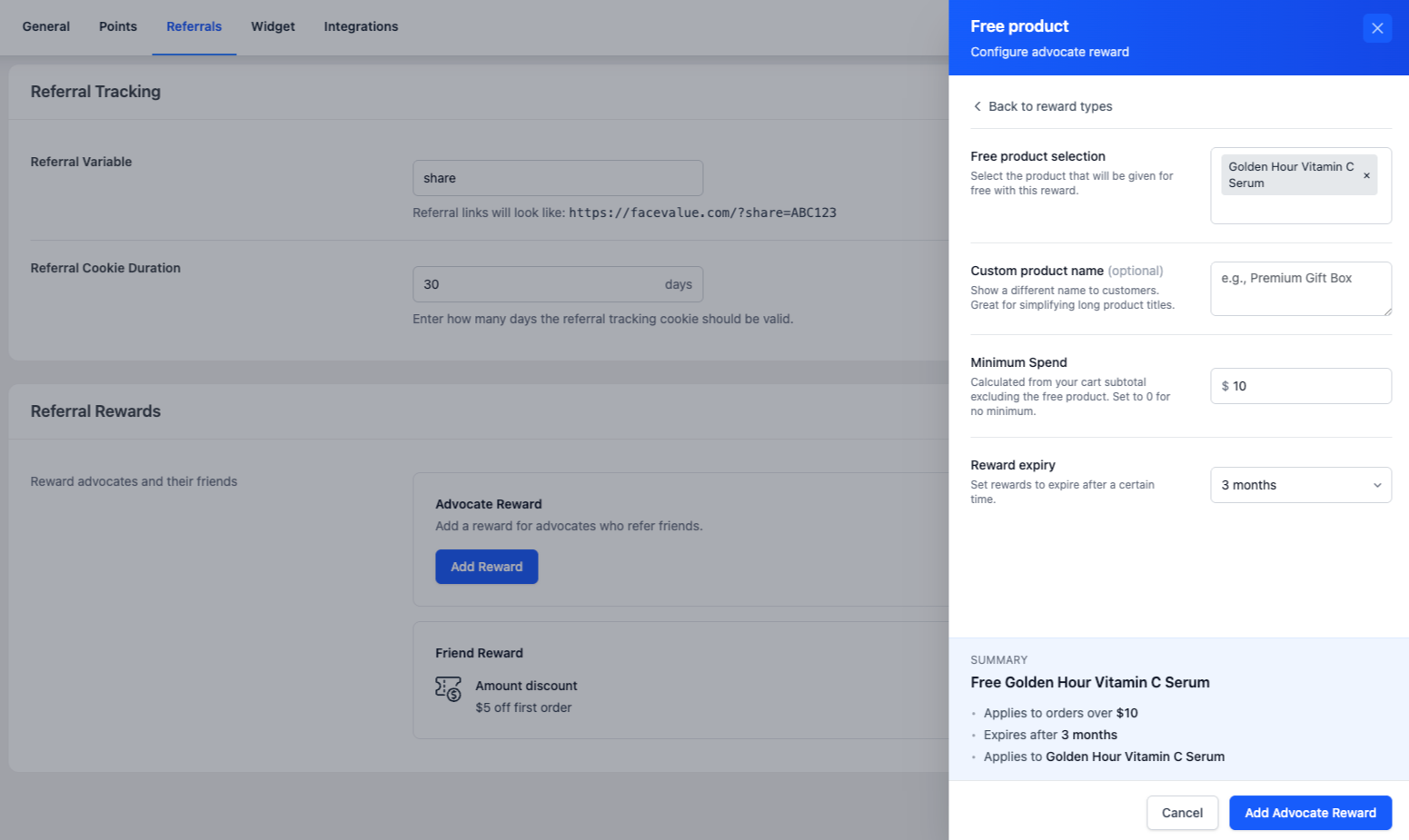 Récompense de produit gratuit pour le promoteur