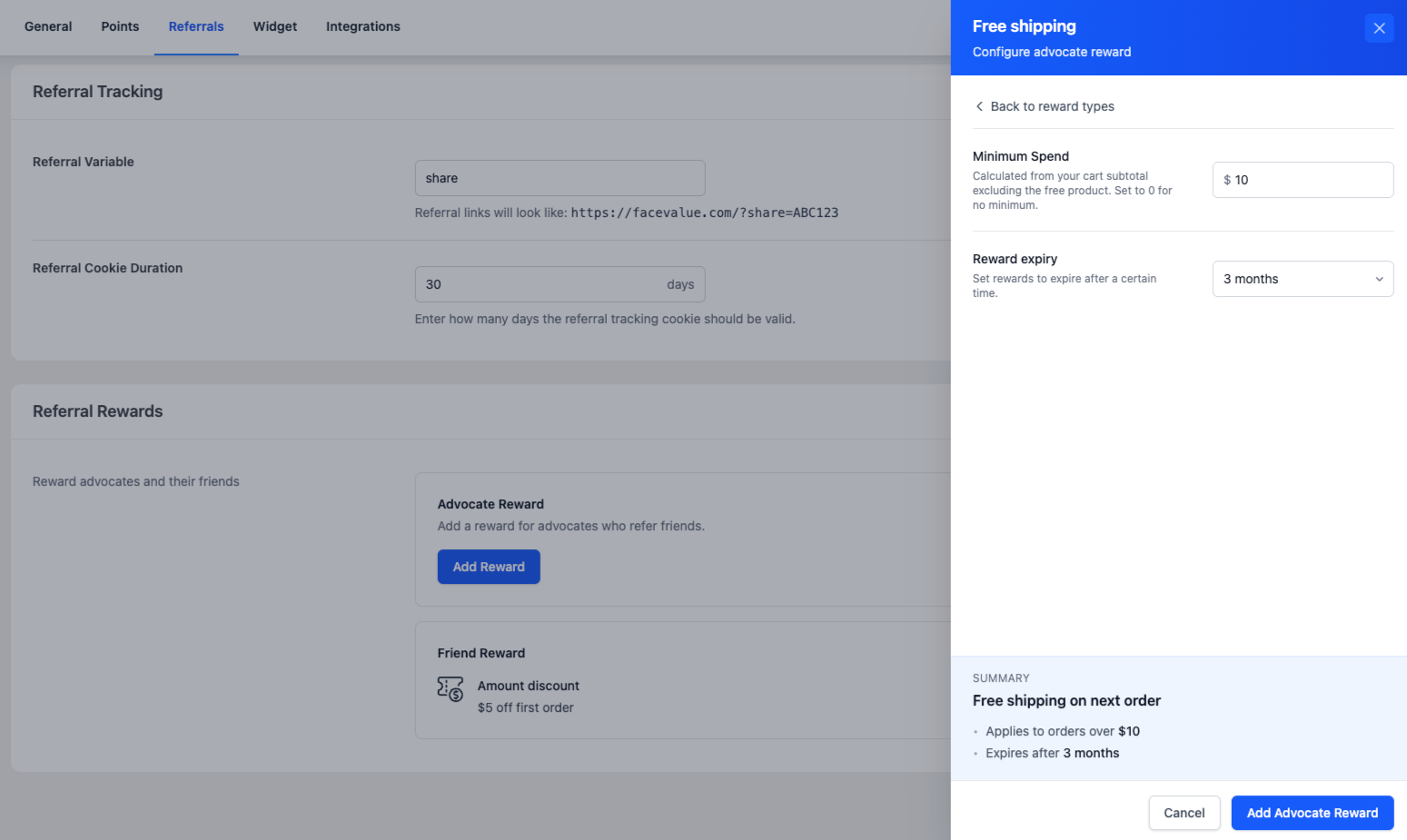 Récompense de livraison gratuite pour le promoteur