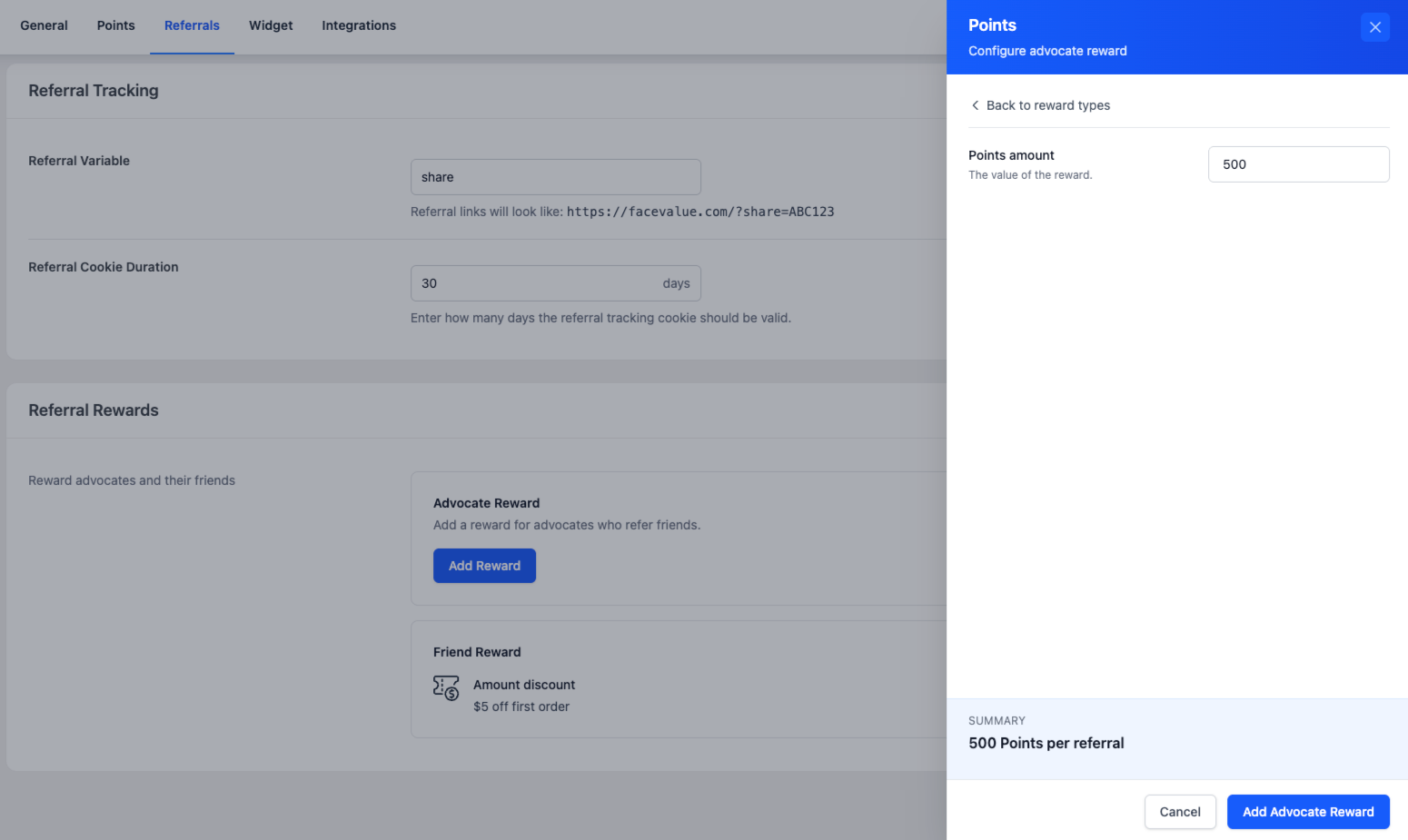 Récompense en points pour le promoteur