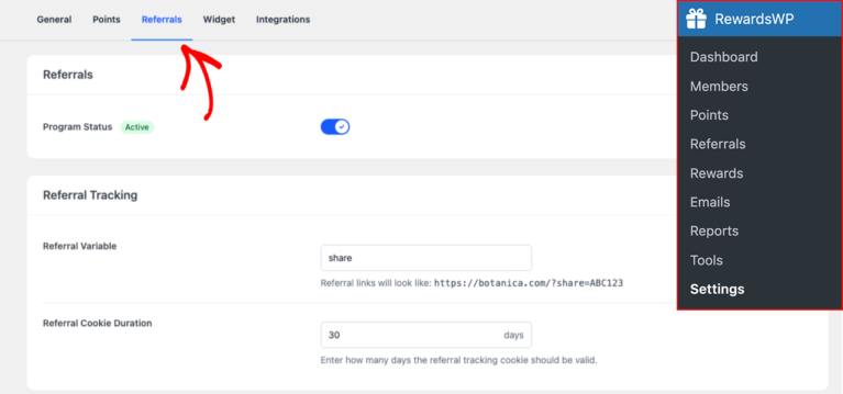 Paramètres de parrainage