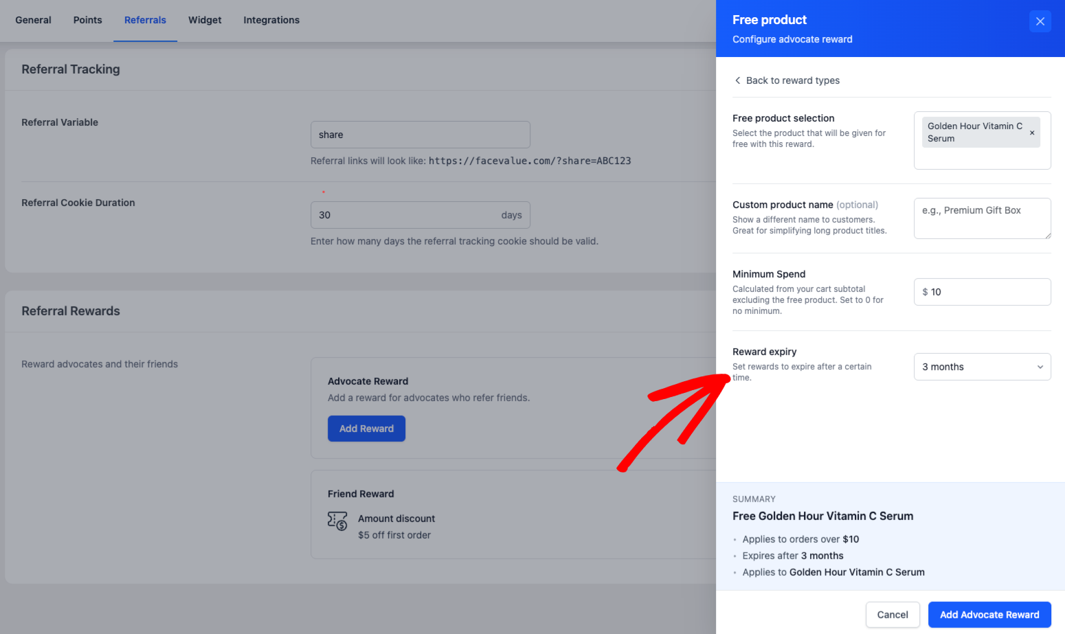Défenseur de l'expiration de la récompense