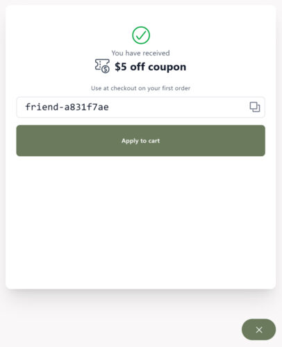 Le code du coupon est généré