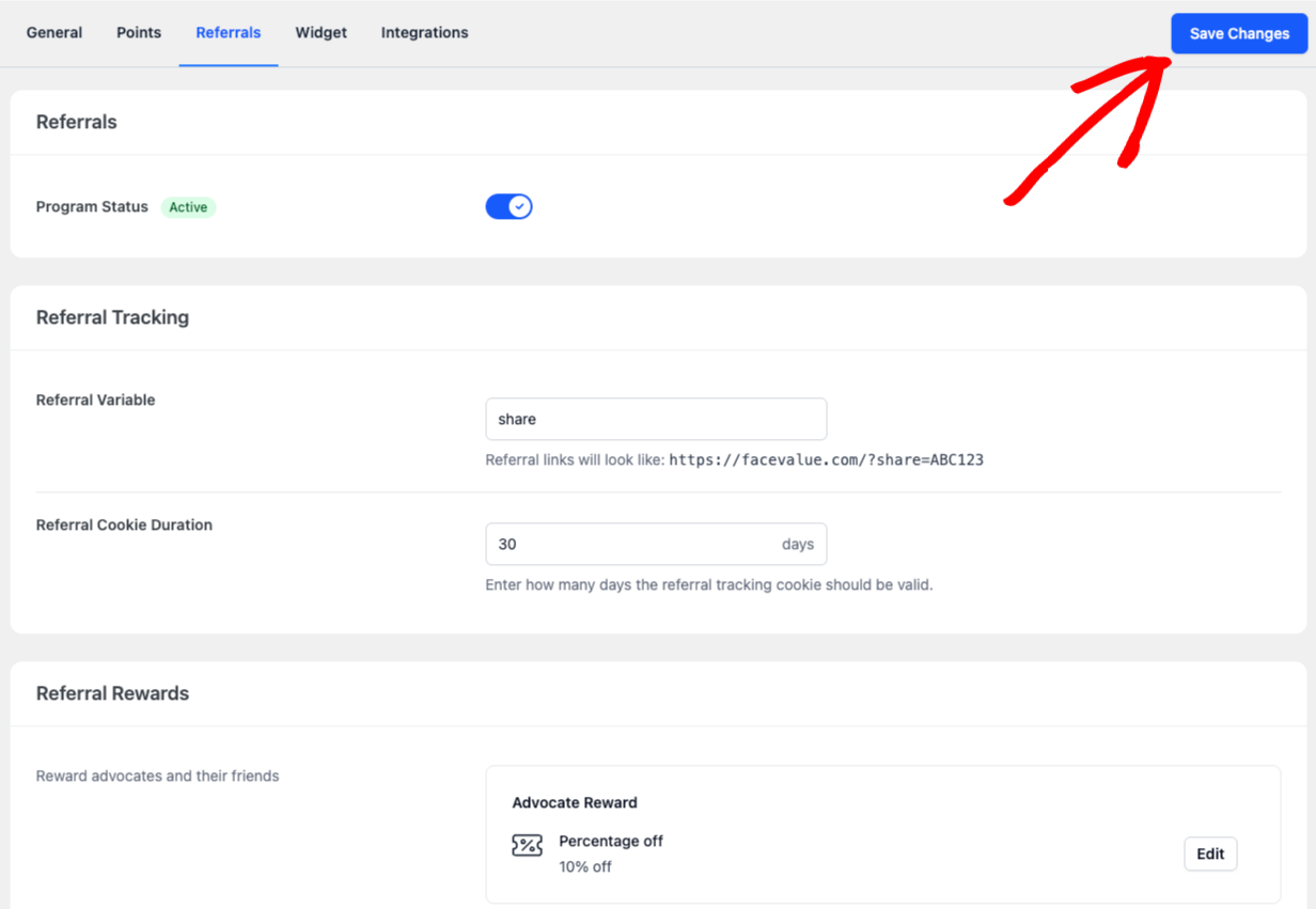 enregistrer la récompense du promoteur