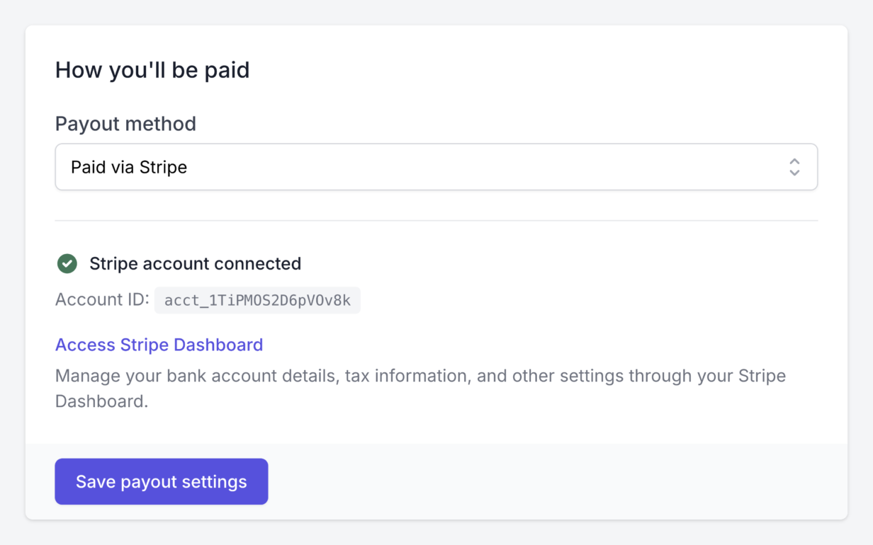 An affiliate choosing their preferred payout method in the AffiliateWP Affiliate Portal under a "How you'll be paid" heading