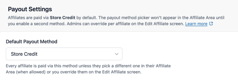 Store credit default payout method