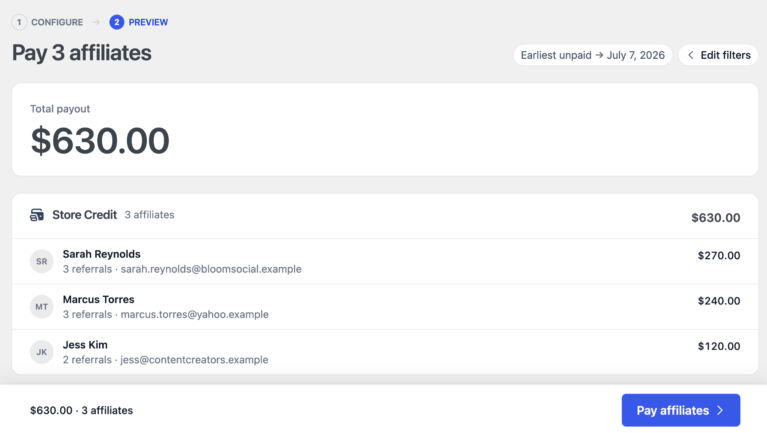 Pay affiliates with Store credit
