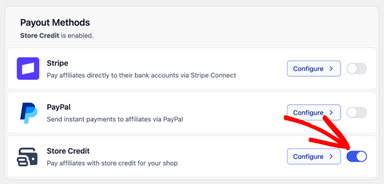 Store credit payout method