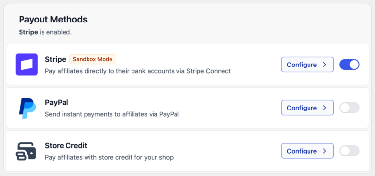 AffiliateWP payout methods